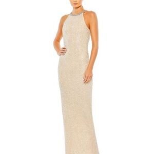 Mac Duggal Beige Beaded Sleeveless High Neck Column Gown Size 0